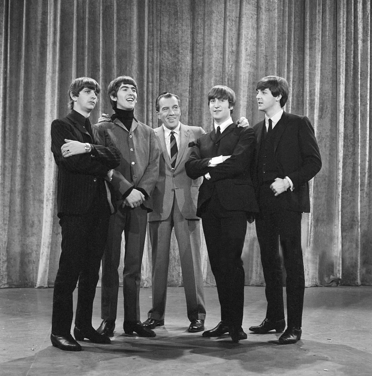 The Beatles with Ed Sullivan in 1964, including Paul McCartney